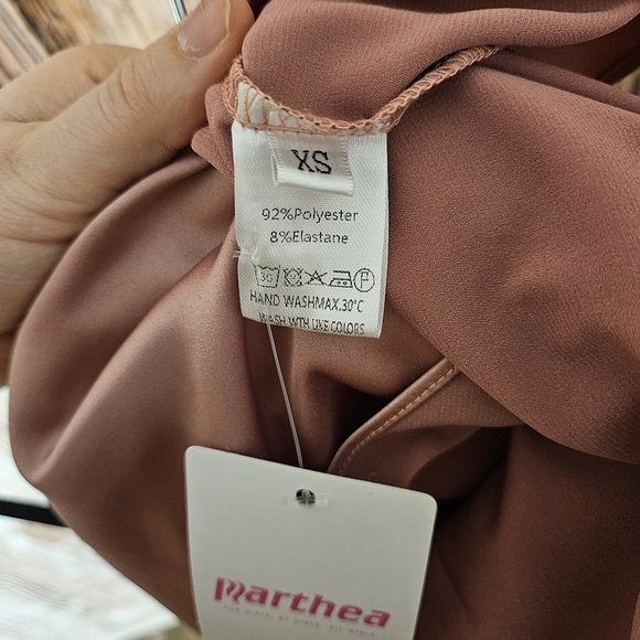 Marthea nwt pink satin cowl neck asymmetrical midi dress size xs - Picture 9 of 10